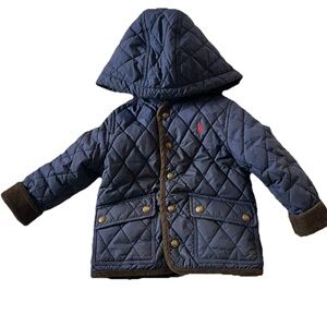 Polo Ralph Lauren Navy Boys Hooded Jacket Size 3T Rain Puff Coat Preppy